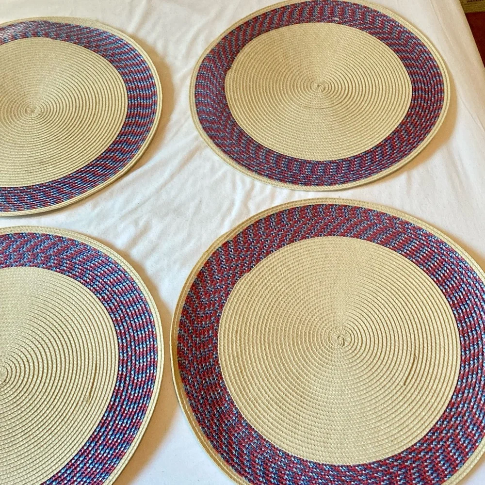 SONOMA Round Braided Placemats  Set of 6 Red and Blue Colorful 15